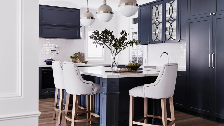 Navy shaker kitchen with a stone island and pendant lighting, Concord