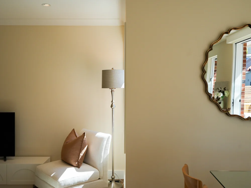 Living room with joinery to the television wall